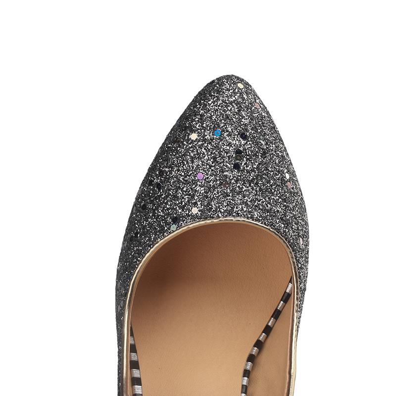Women's High-heeled Single Shoes Fashion Sequined Banquet Wedding Shoes Waterproof Table Fine Heel Shallow Mouth Large Size Four-season Shoes
