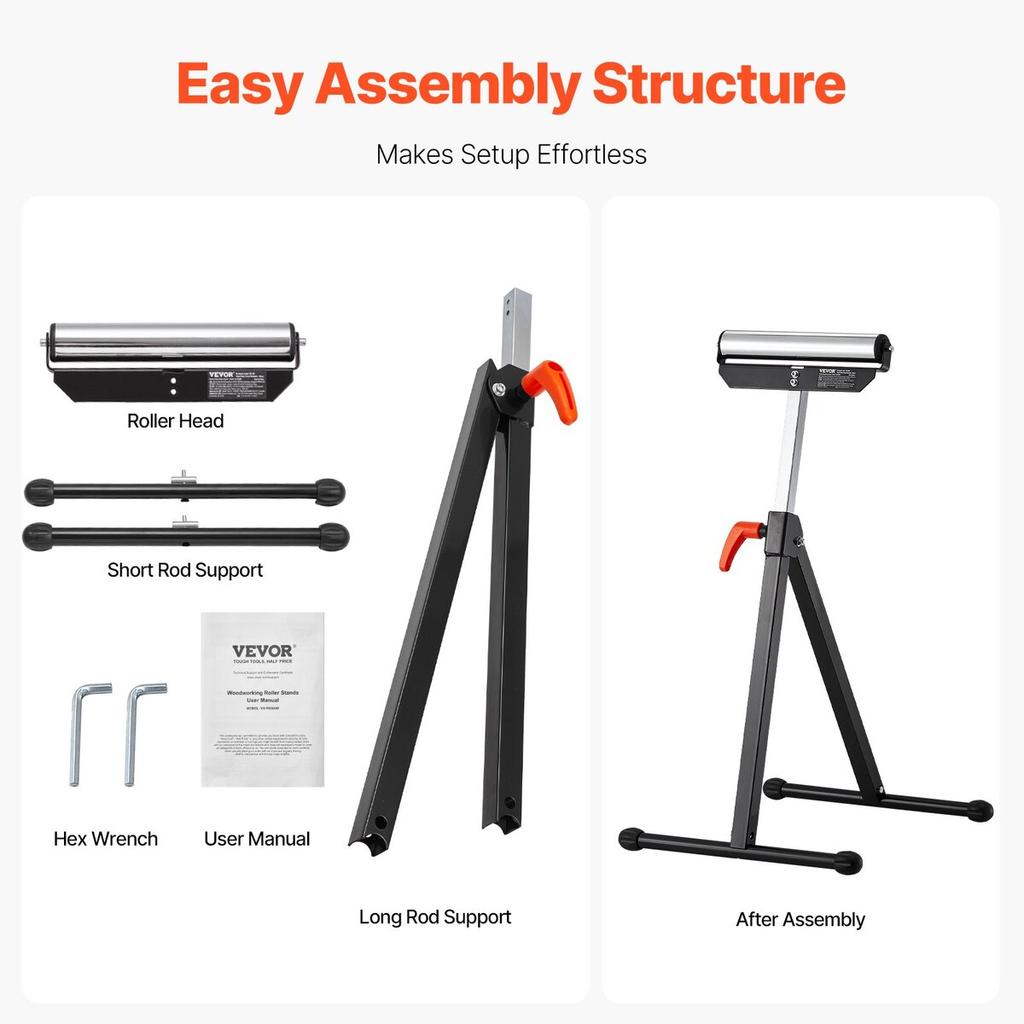 2 PCs Woodworking Roller Stands Max Load 135 lb Adjustable 26.8-42.5 in