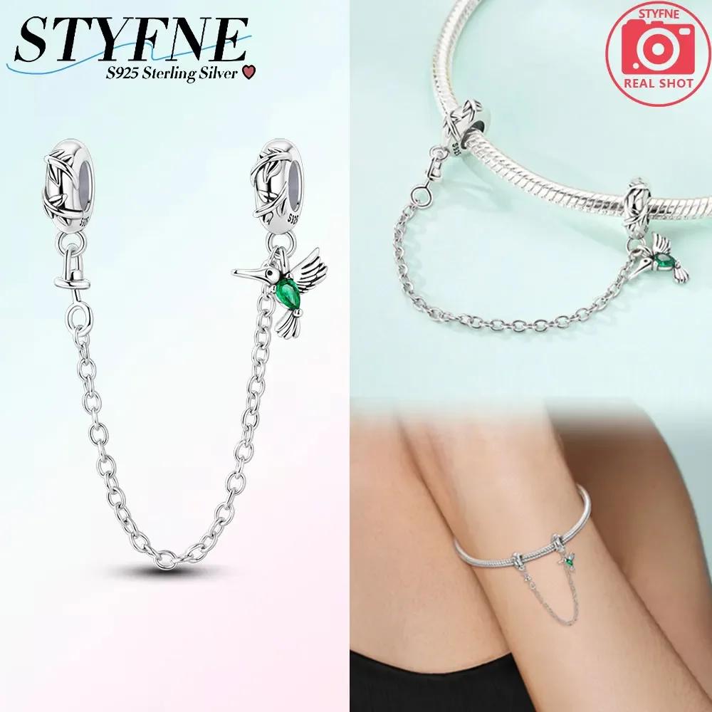 

Original Charms Copper Green Hummingbird Safety Chain Beads Fit Plata Bracelets For Women Jewelry Making Gifts