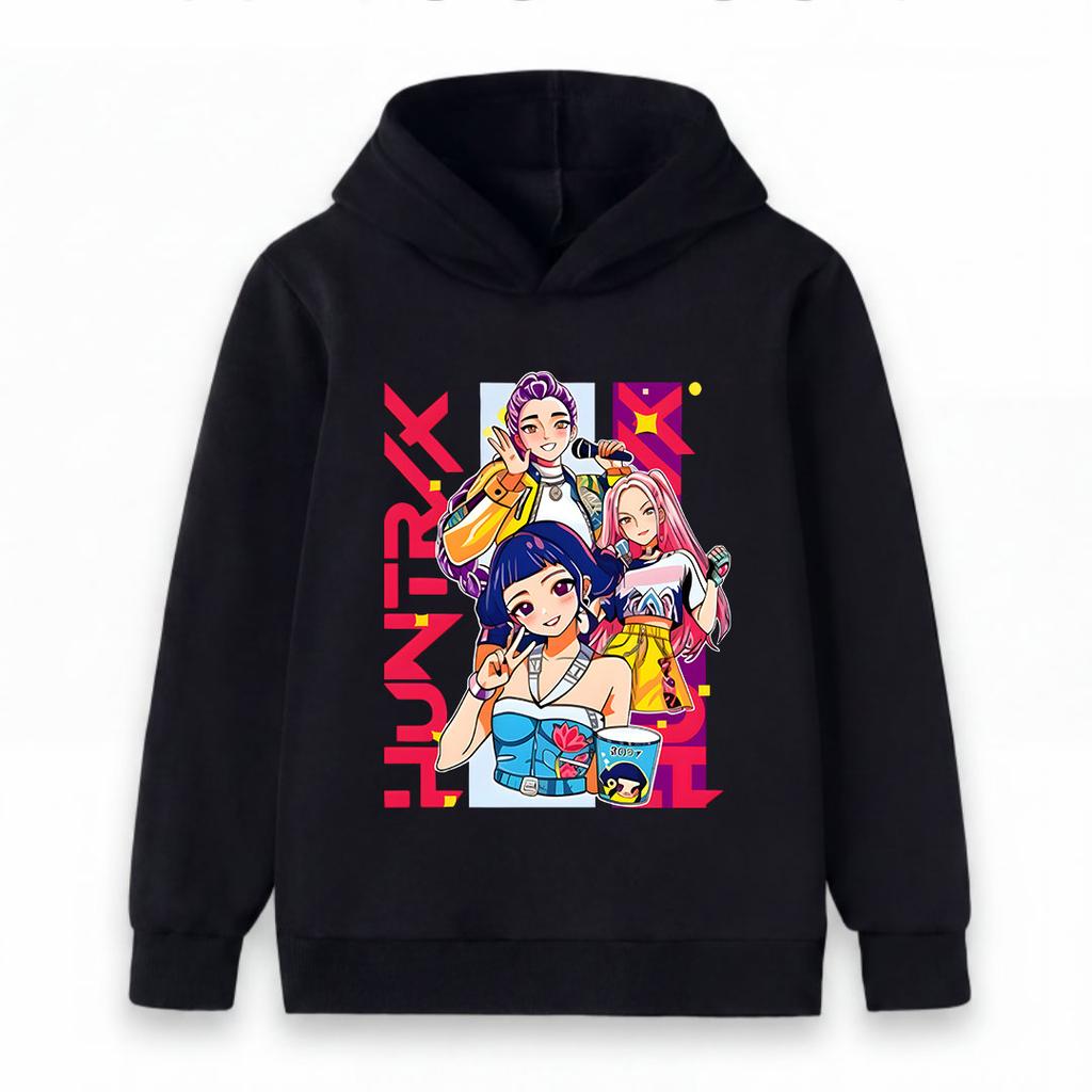 Kids Boys Girls Hoodie Cartoon Music Idol Group Print Long Sleeve Pullover Hooded Sweatshirt Casual Streetwear For Children Hip Hop Style Top
