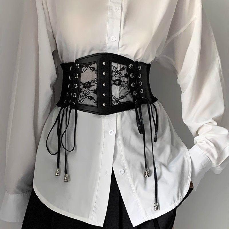 Elegant Vintage Black Lace Waist Belt Wide Fashion Accessory For Women Dresses