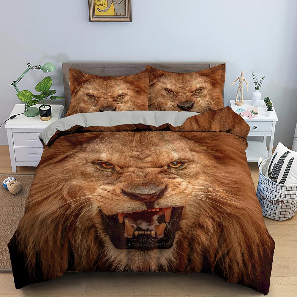Comforter 3D Tiger King Queen White Black Wild Animal Bedding Set For Kids Teens Adults Wildlife Grey 2/3Pcs Soft
