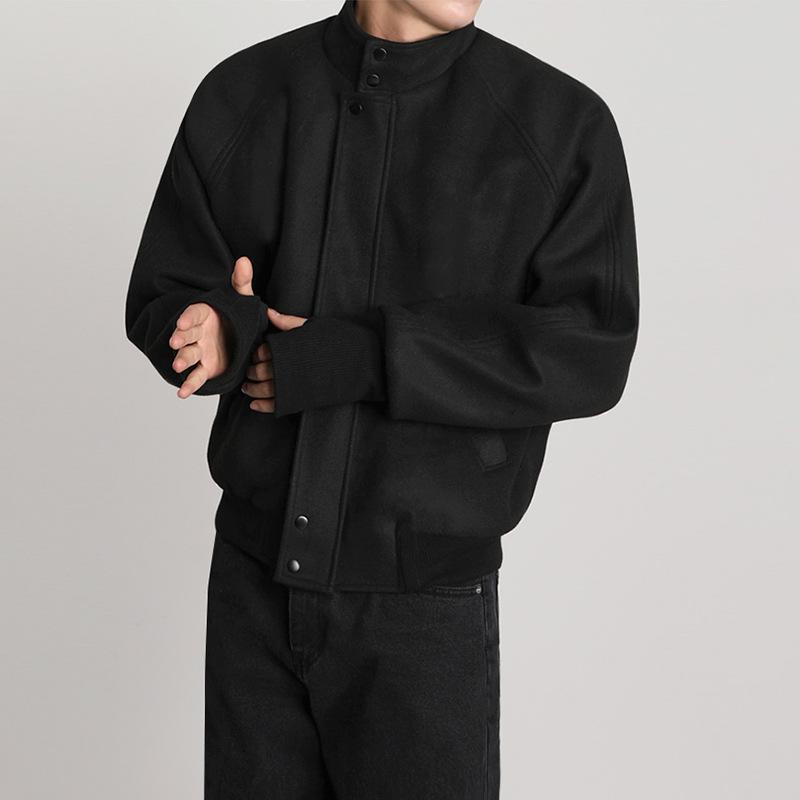 Stand Collar Woolen Jacket Men's Autumn and Winter Korean Style Loose Trendy Retro Jacket Top Clothes