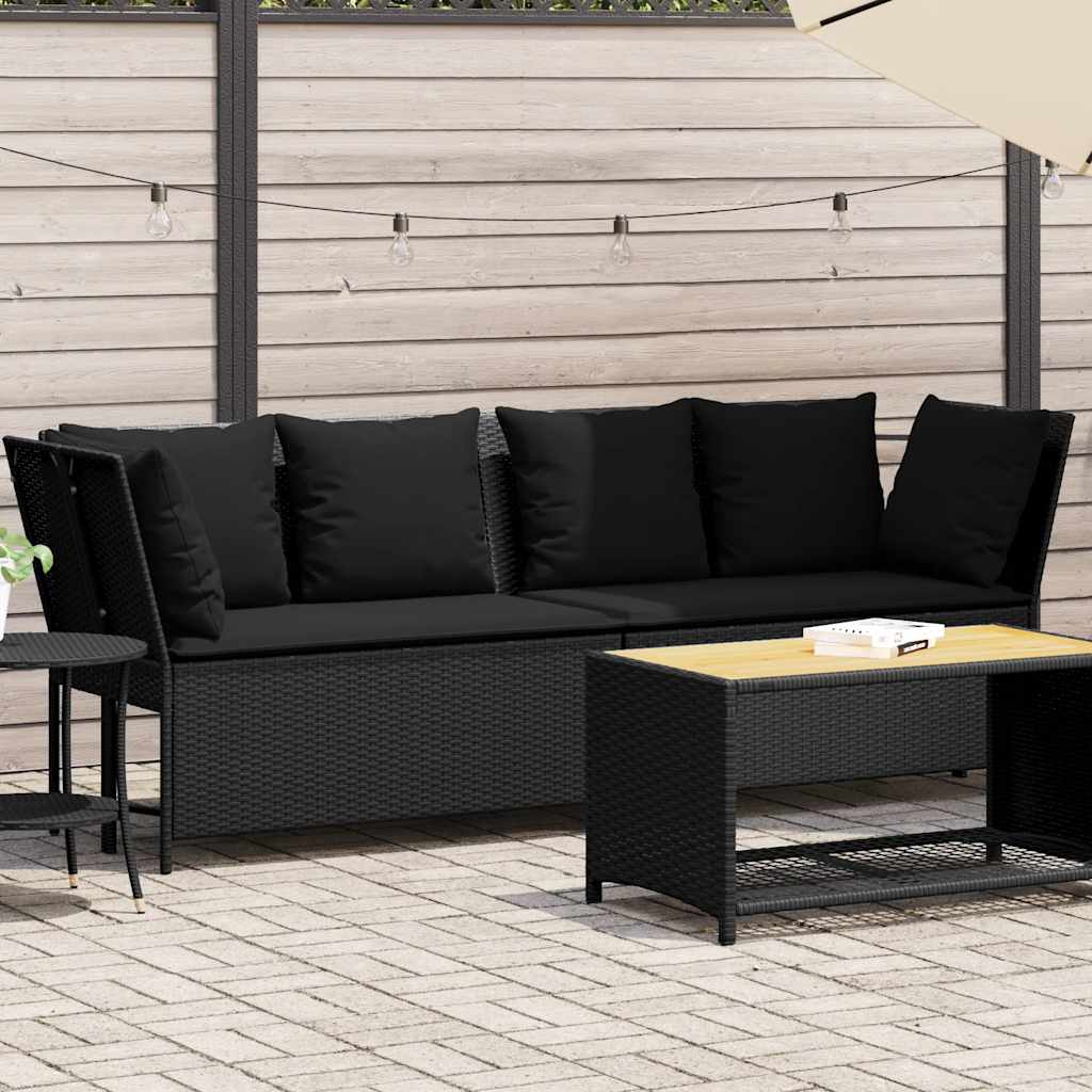 Garden Sofa with Cushions Black Poly Rattan