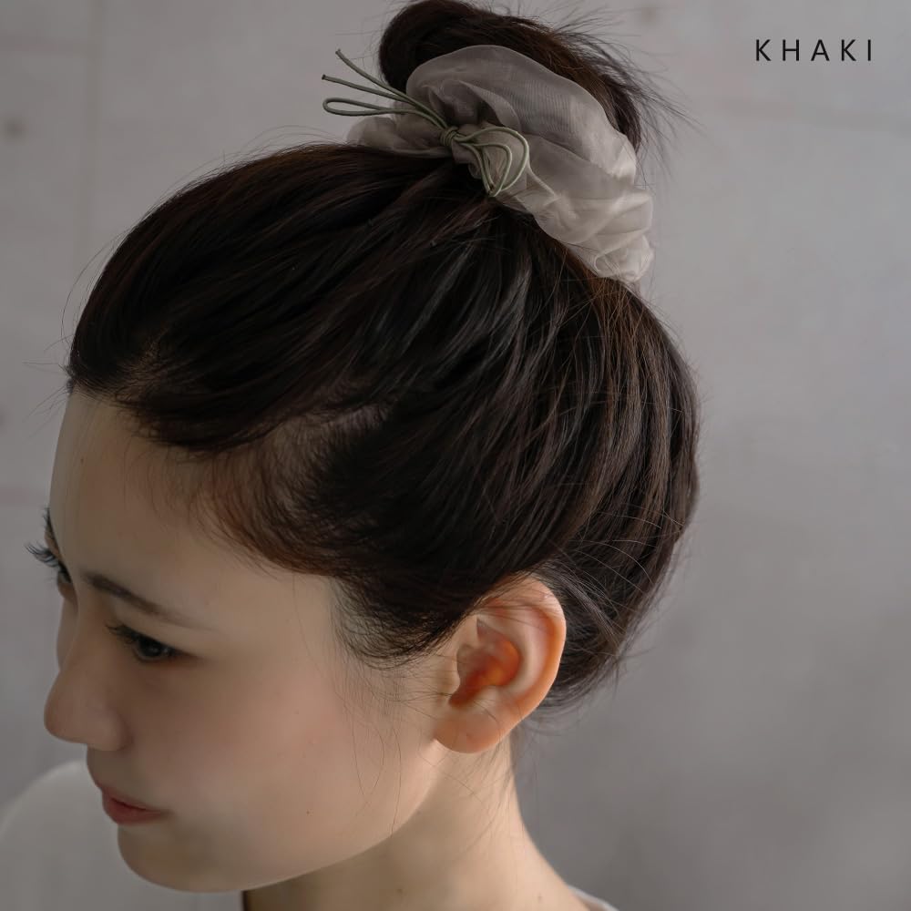 JewelVOX Scrunchie Hair Hair Accessory for Organza Cute and Stylish Tie, Women, Ribbon, (Khaki)