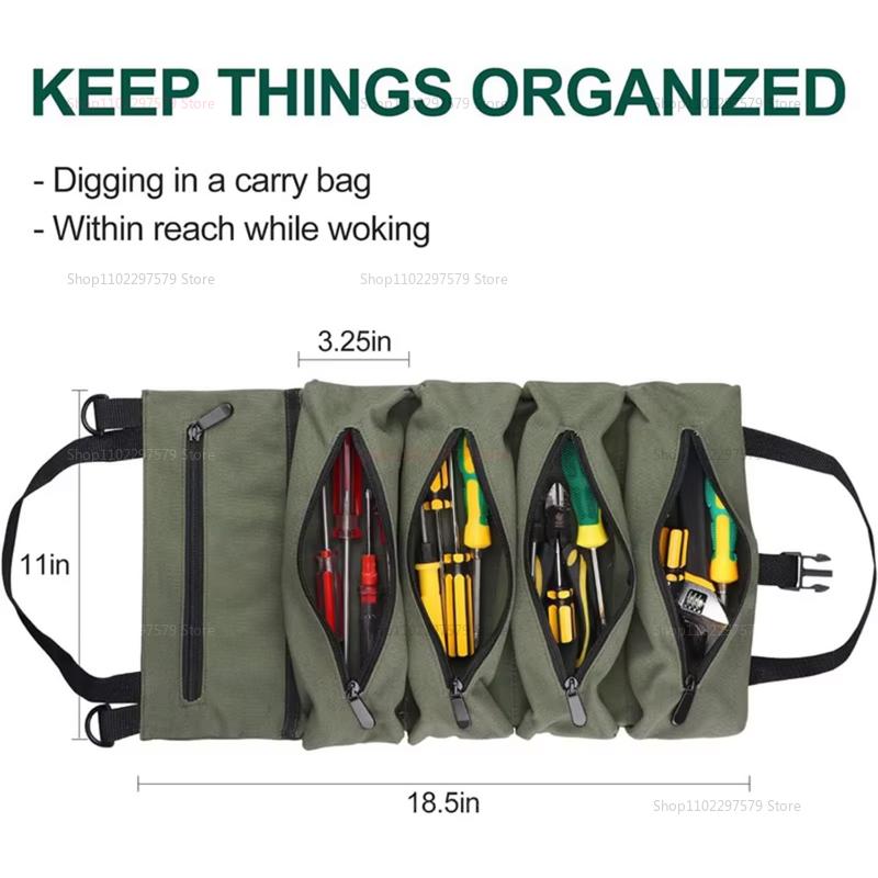 Multi-Purpose Tool Bag Heavy Duty Professional Hardware Pouch Roll Up Small Portable Organizer Durable Multi Pocket Storage Bag