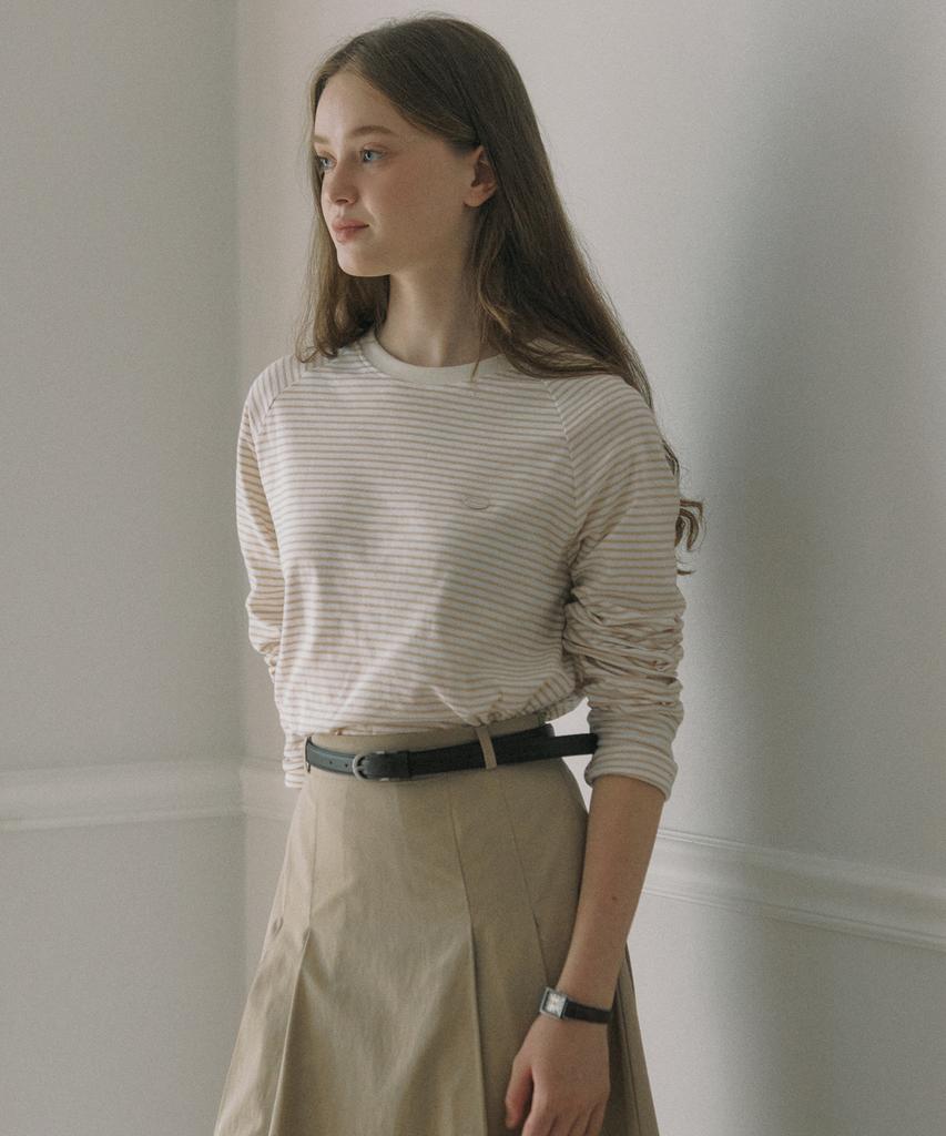 OURHOPE Striped Raglan T-Shirt - Beige