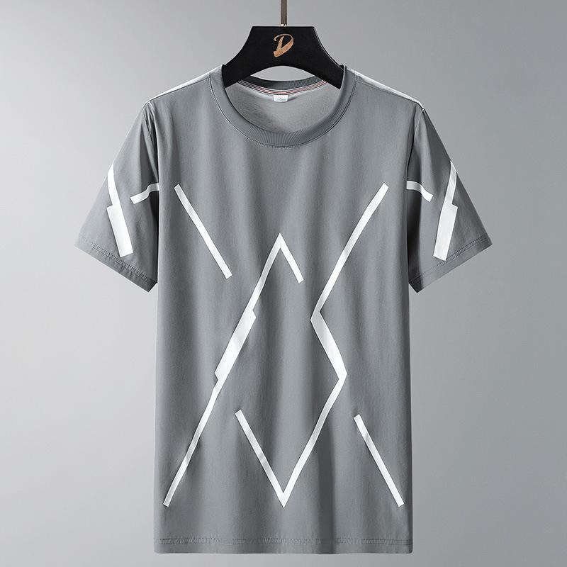 Men's Summer Ice Silk Thin Short Sleeved T-shirt Fat Middle Aged Youth Plus Size Quick Drying Loose Round Neck Top