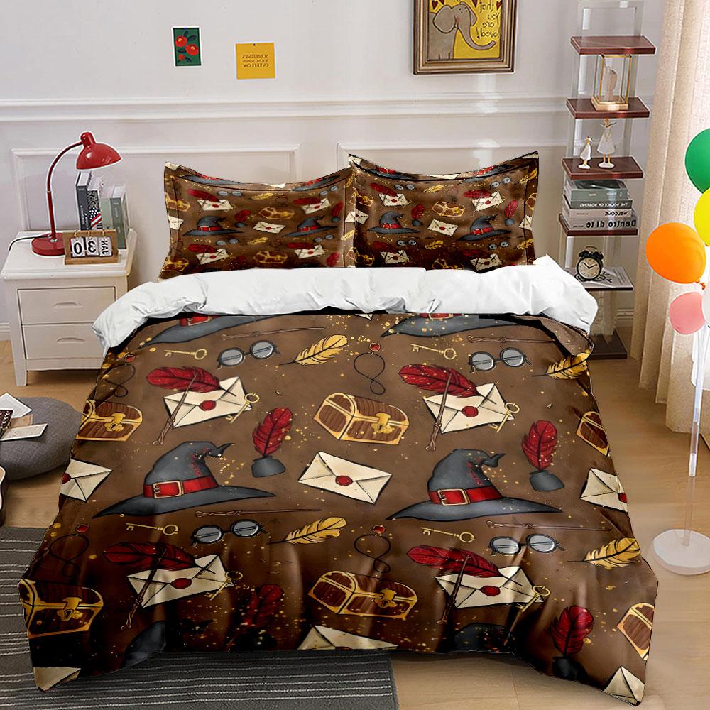 "Magical Accessories for Wizarding Adventures" kid's and adults' bedroom decor, Exquisite three-piece bedding set gift