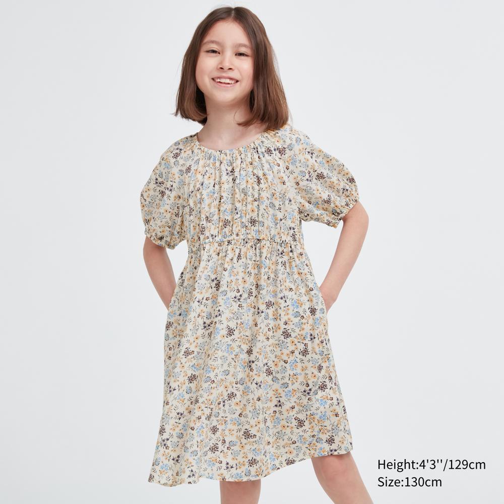 

Платье из искусственного шелка с цветочным принтом UNIQLO GIRLS с короткими рукавами