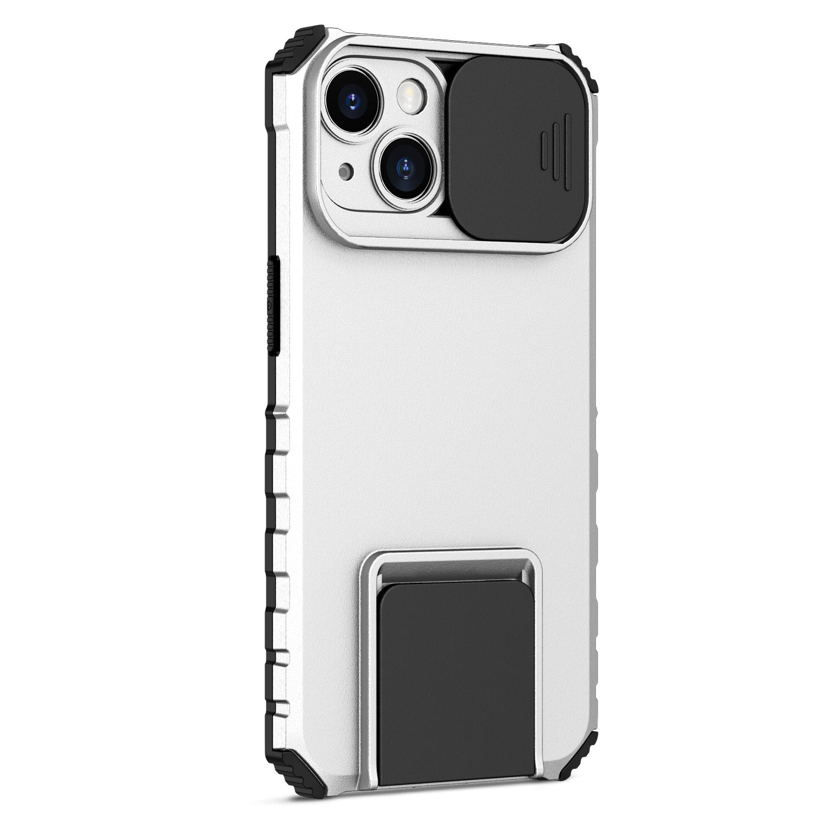 

For iPhone 15 Slide Camera Cover Phone Case PC+TPU Shockproof Case Shell with Kickstand Pink