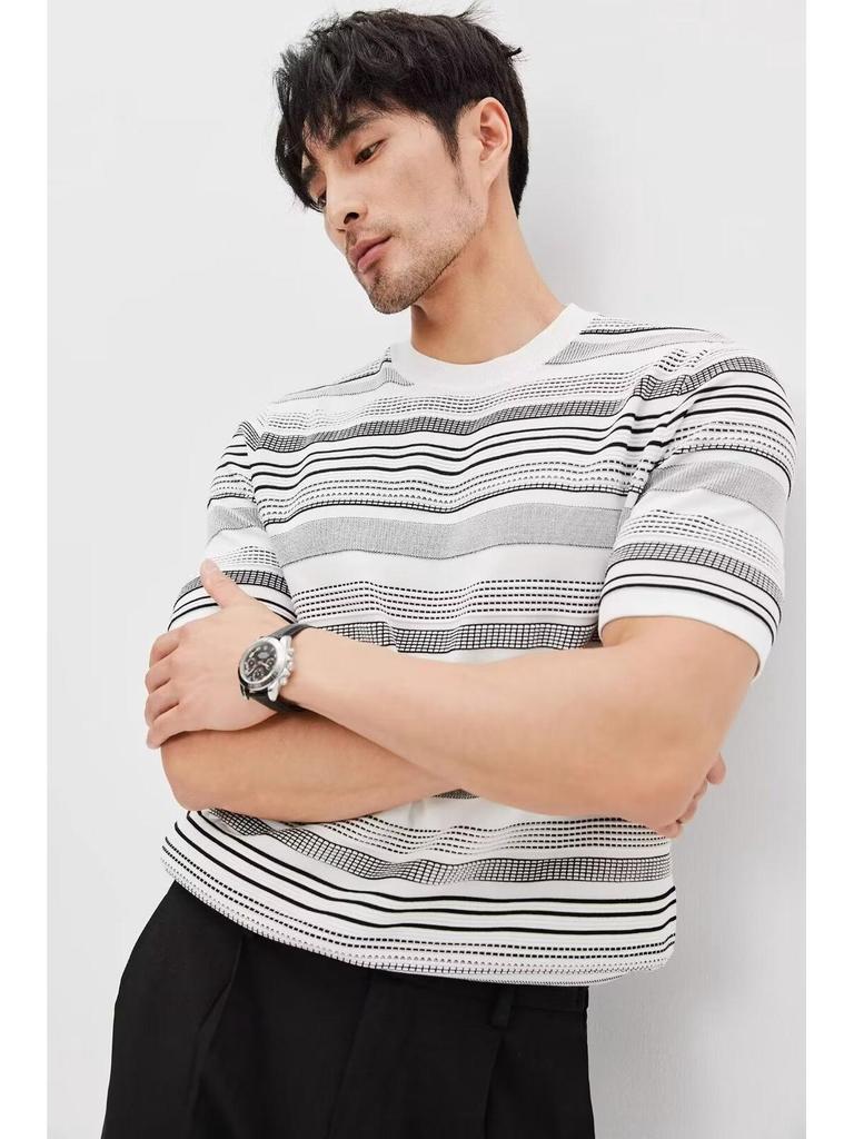 2024 Men's Striped Polo: Short-Sleeve, Versatile Round Neck Knit Shirt