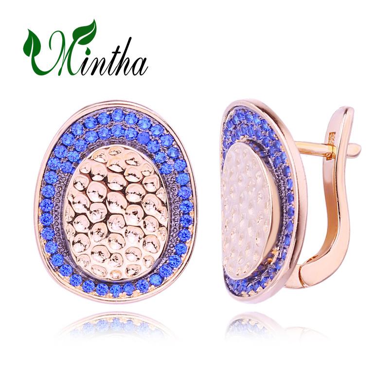 

Серьги-клипсы MINTHA, модные серьги-подвески цвета розового золота, модные украшения, синие серьги с геометрическим фианитом для женщин, геометрические серьги