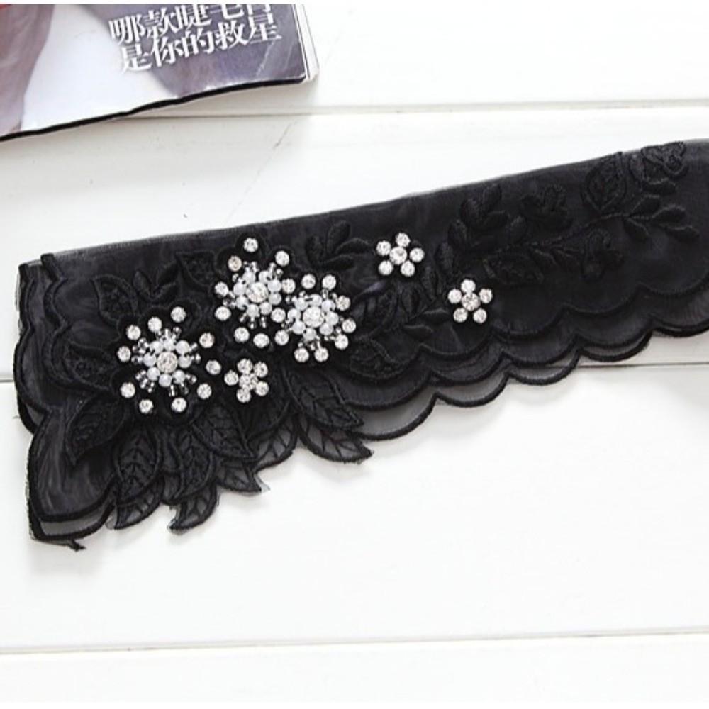 Fashion Cotton Lace Fake Crystal Beads Lace Leaves Detachable Collar Elegant White Color Fake Collar Ladies Blouse