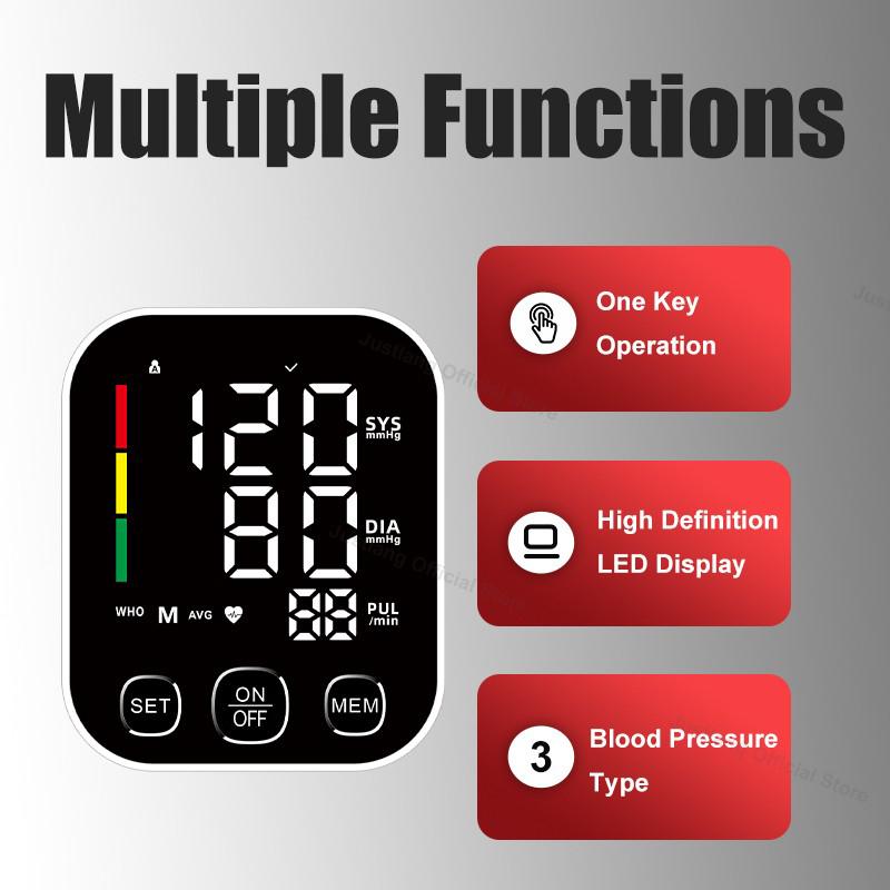 Voice Arm Tonometer Medical Blood Pressure Monitor Heart Rate Sphygmomanometer Digital Upper Tensiometers Meter Cuff