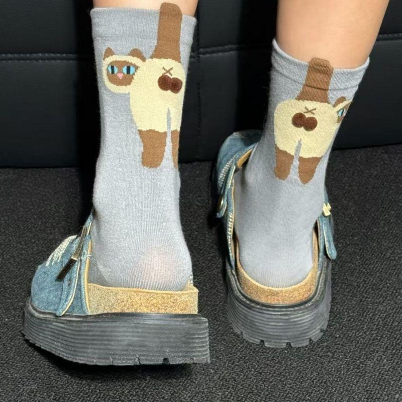 

1/2 пари мультяшні милі собачі яєчні бавовняні шкарпетки Каваї жіночі Лоліта в язані шкарпетки середньої довжини Принт з дупкою кота Котячі кульки Шкарпетки для пари