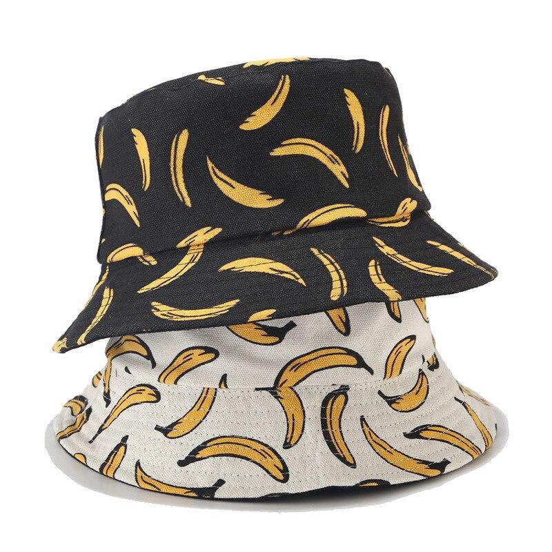 Doppelseitiger Fischerhut für Herren und Damen Sommer Fischerhut mit Bananenprint Unisex Hut Hip Hop Anglerhut