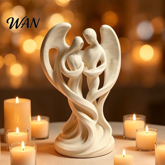 Pure White Angel Decor Mother And Child Ornaments 3D Printed Smooth Lines Versatile Home Decoration Compact Decorative Figurine Symbolizing Protection