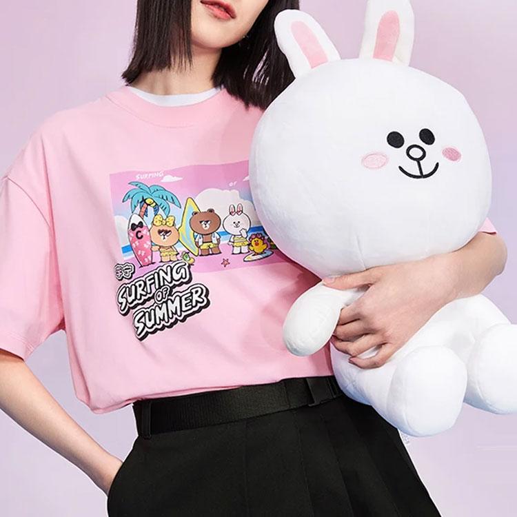 Li-Ning Cartoon Pattern Printed Loose Short Sleeve T-Shirt Unisex Tops Fengxian-Pink AHSR904-1