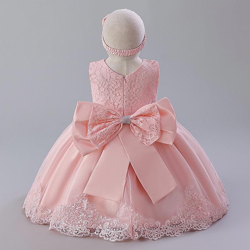 Children's Lace Color Block Birthday Bow Dress