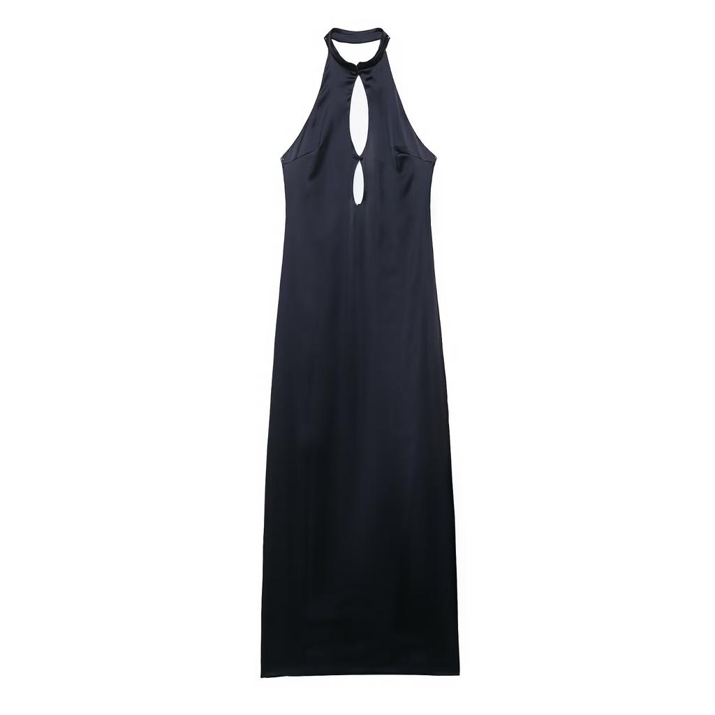 Women's Clothing Autumn New, Silk Satin Texture Open Design Suspender Dress