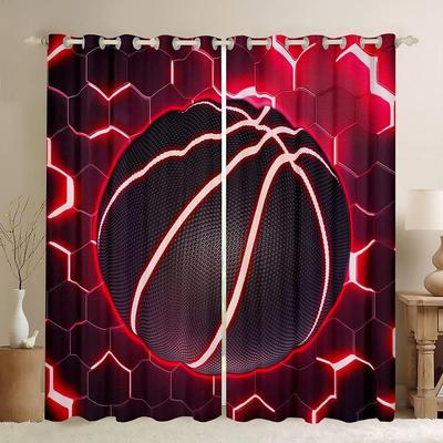 2 Panel Hexagonal Geometric Glowing Curtain Basketball Baseball Football Soccer Curtain for Boys Bedroom Blinds Window Cortinas