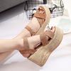 Aphixta Platform Wedge Heel Women's Sandals Woman Shoes Flock Summer Peep Toe High Heel Buckle Sandals Sandalia Feminina