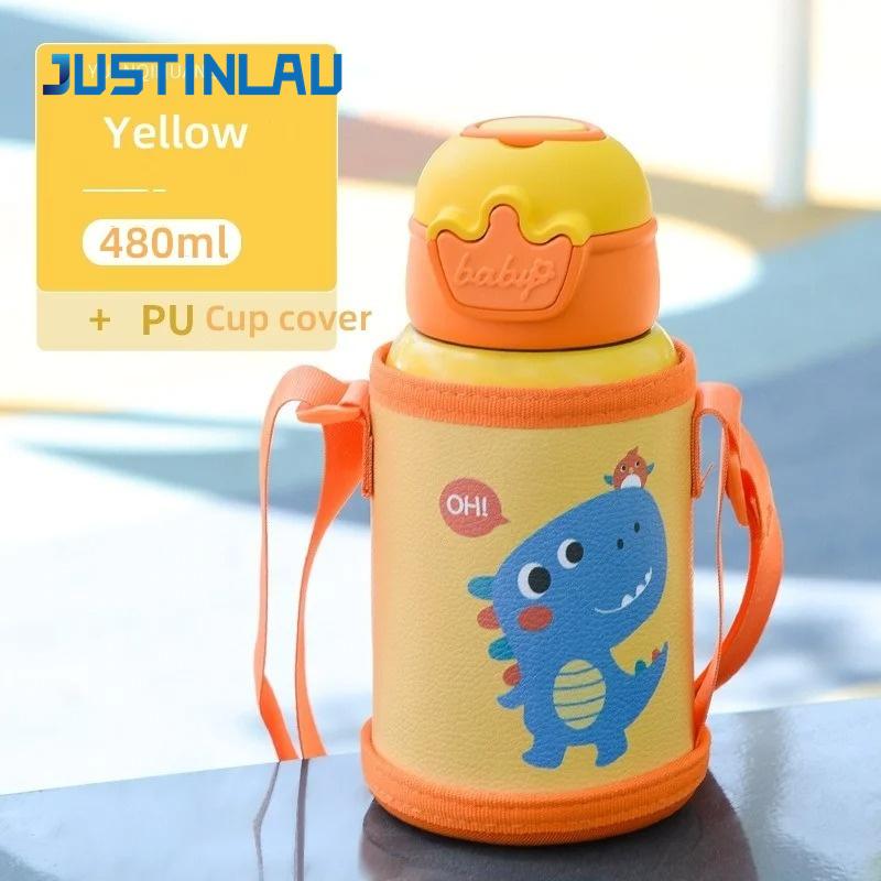 480ml Thermos Bottle Cute Children's Thermal Water Bottle with Straw Kids Stainless Steel Thermos Mug for Kid Portable Water Cup