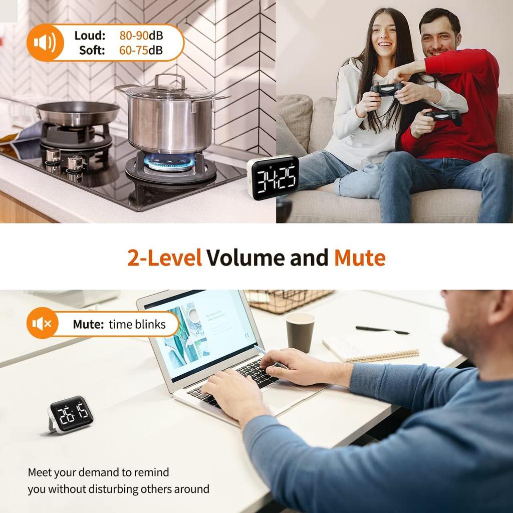 Kitchen & Classroom Timer with Strong Magnet, Digital Countdown/Up, Large Display with Adjustable Brightness & Sound Easy to Use