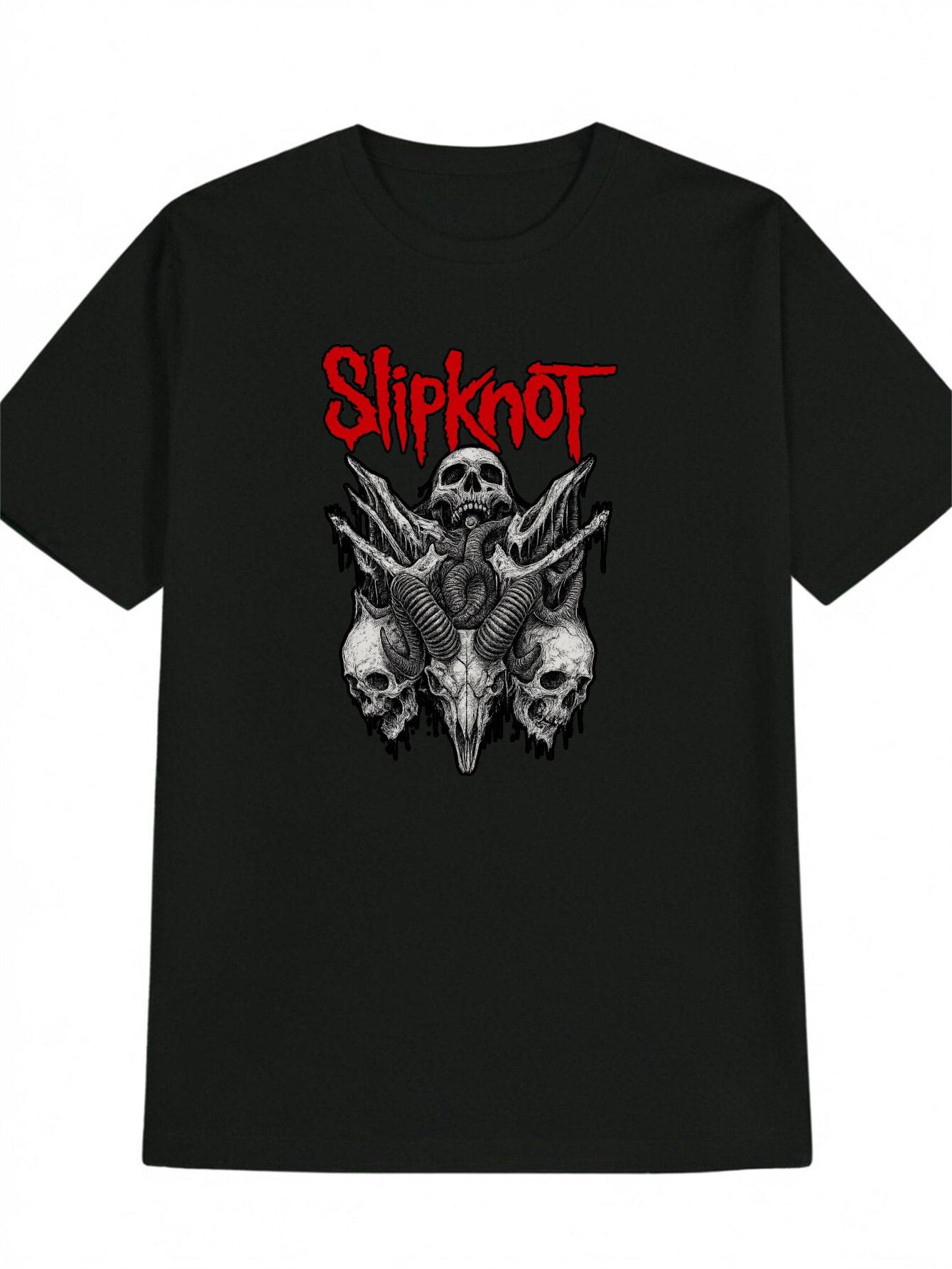 Casual Graphic T-shirt with Skull & Crossed Bones Print - Black Round Neck Summer Tee M