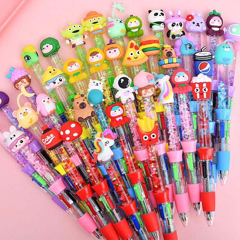 Creative Cartoon Glitter Four-Color Click Ballpoint Pen - Cute Planner Pen for Students