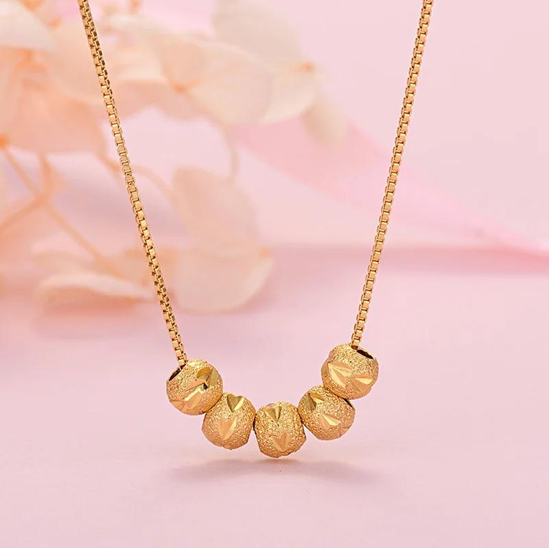 Pretty Copper 18K Gold Color lucky beads Chain Necklace For Women Man Fashion Wedding Party Jewelry Christmas gifts