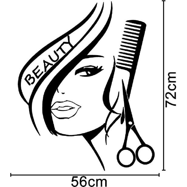 BIBITIME Modern Fashion Beauty Girl Cut Hair with Scissors Comb Barber Shop Wall Decal Window Sticker Hairdressing Salon Creative Personality Vinyl