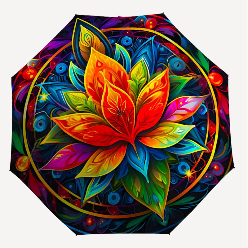 1PC Lotus Mandala Umbrella-8-Rib Reinforced, Automatic Open, Lightweight & Durable, Cute Fashion Accessory for Outdoor, Beach, or Casual Use, Beach Um
