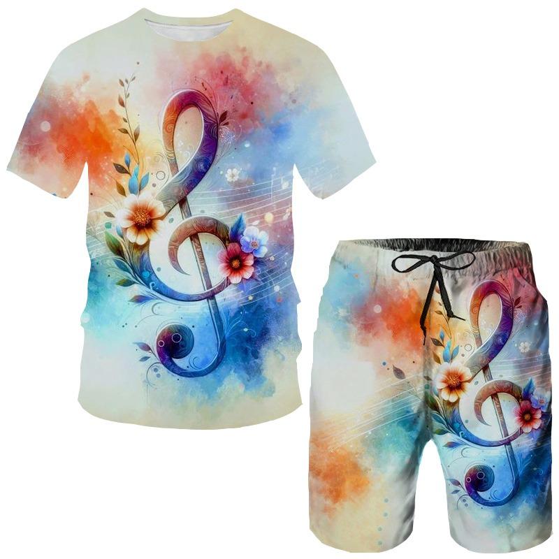 2026 Summer New Men's Short-Sleeved Shorts Set with 3D Pattern Printing