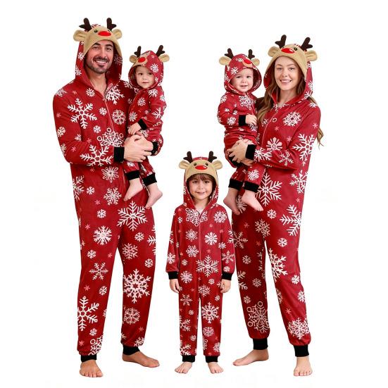 Christmas Family Matching Pajamas Set Elk Snowflake Print Long Sleeve Loungewear Full-Body Jumpsuit for Christmas Holidays And Family Gatherings