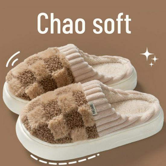 Women's and Men's Furry Plush Non-Slip Indoor Slippers - Thick-Soled, Warm for Autumn and Winter 2025