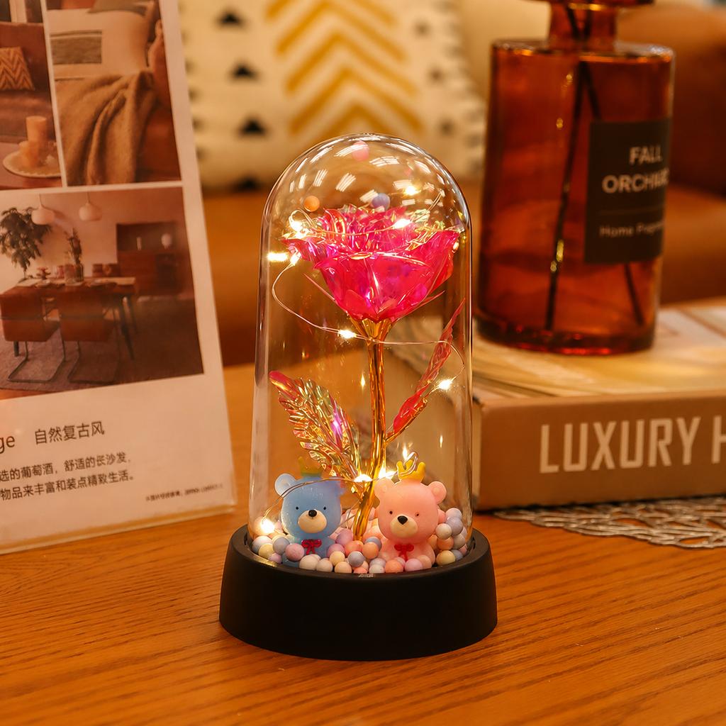 Acrylic Dome Decorative Lamp Decorative Fairy Lights Night Light Preserved Rose Lamp Holographic For Dresser Christmas