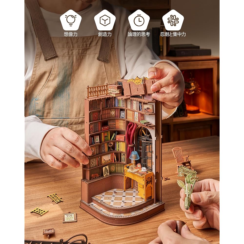 Robotime DIY Book Nook Kit Miniature House 3D Wooden Puzzle Craft Book Stand Easy Assembly Educational Toy