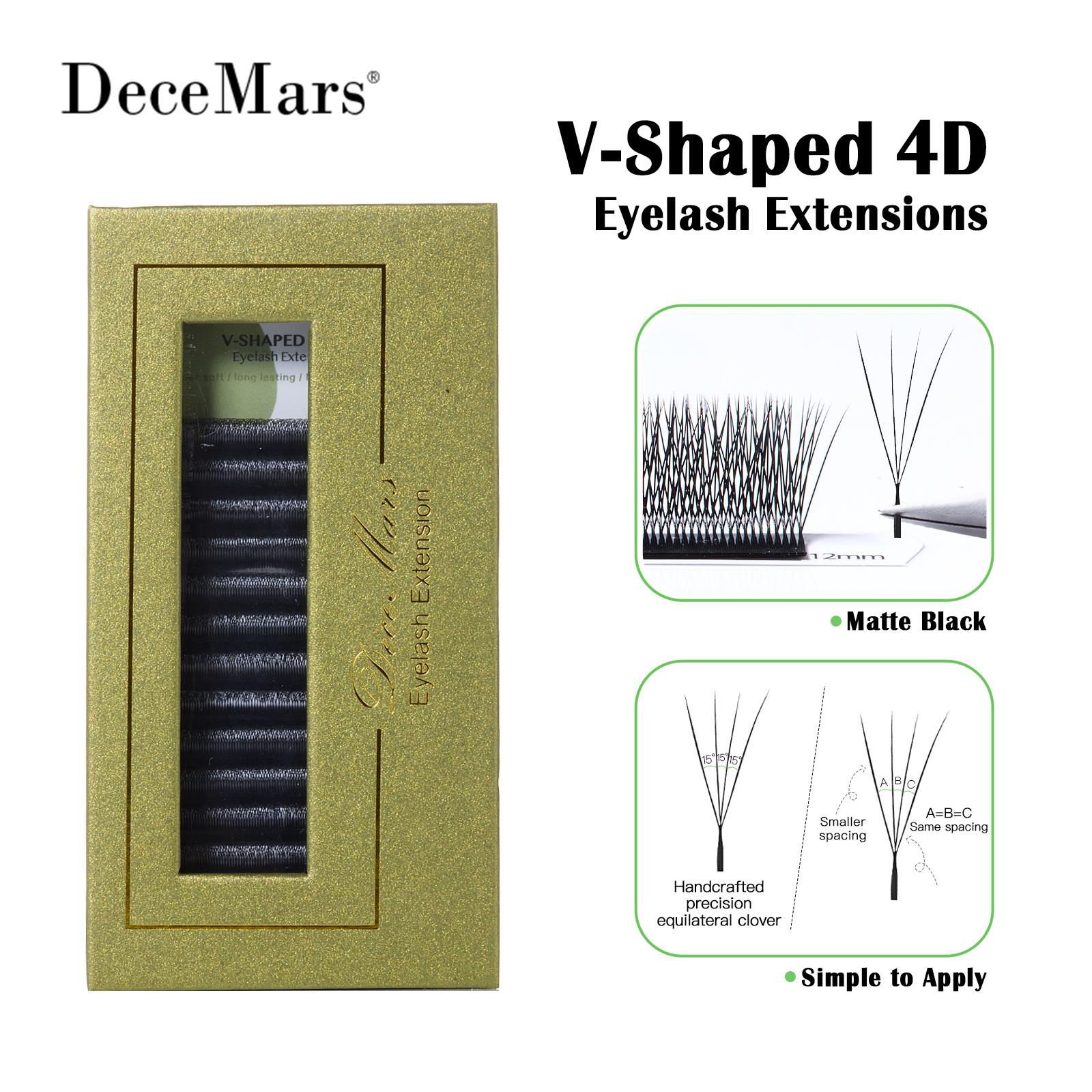 

DeceMars V-shaped 4D eyelash extensions Matte Black 12 Rows/Tray for Makeup C&0.10mm&9mm матовый черный