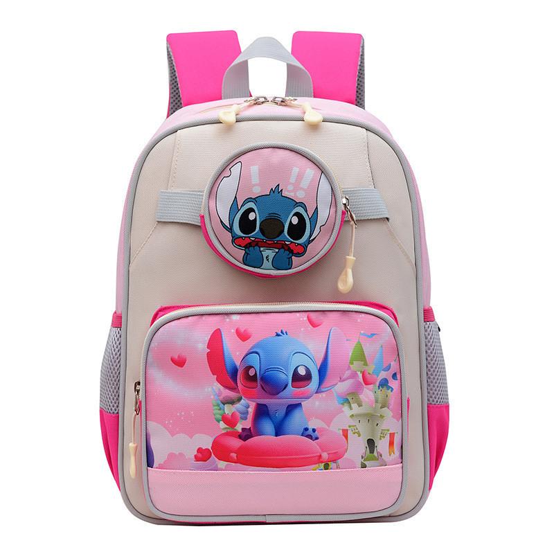 Adorable Cartoon Nylon Backpack For Kids Gender Neutral Perfect For School Pink Stitch
