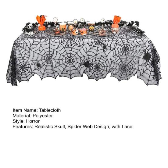 Halloween Lace Spider Web Tablecloth Realistic Skull Design for Scary Atmosphere Perfect Party Decoration