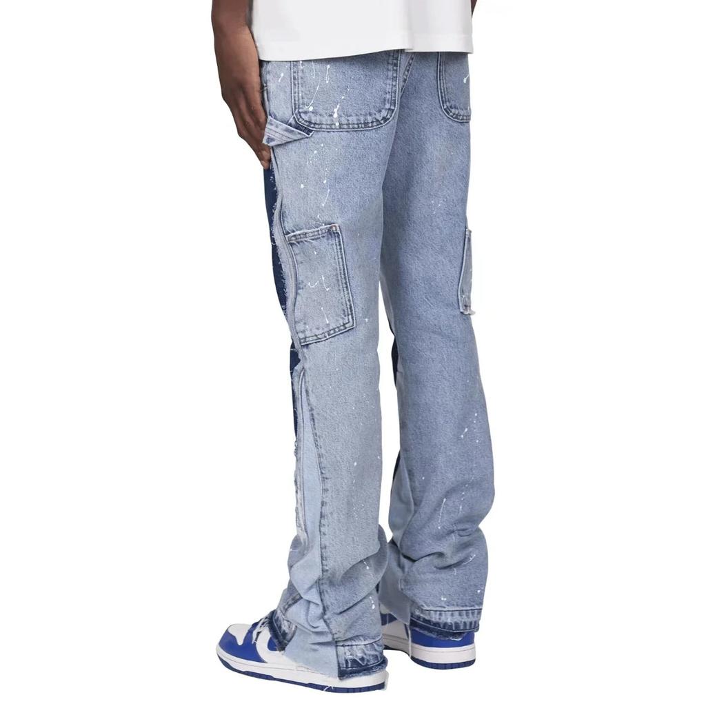 Men's Punk High Street Raw-Edge Skinny Jeans with Micro Trumpet Detail Y2K Low Rise Stretch Floor Length Biker Rock Pants