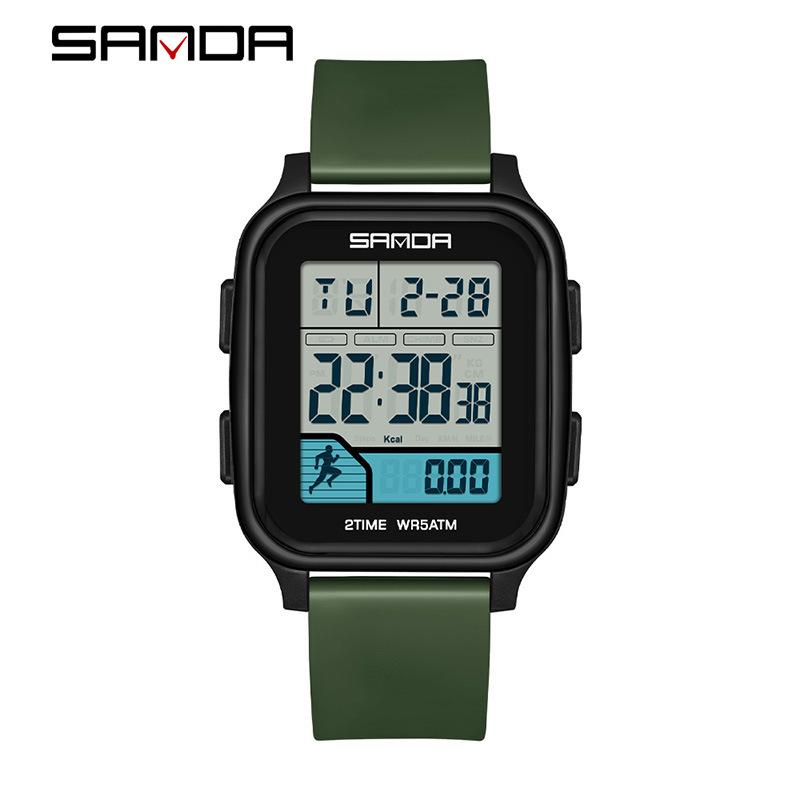 Sanda Trendy Outdoor Sports Pedometer Alarm Clock Square Multifunctional Wristwatch