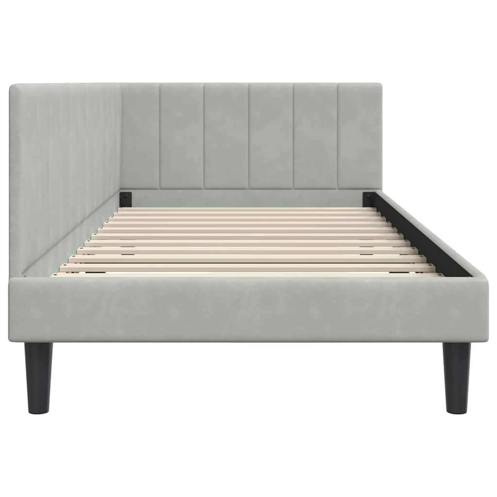 L Shaped Bed Frame with Headboard Light Grey 100 Cm X 200 Cm Velvet