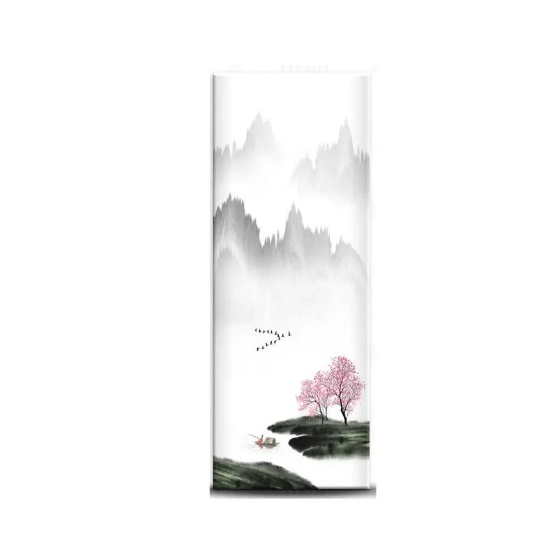 Chinese Style Refrigerator Door Sticker Self Adhesive Waterproof 3D Wallpaper Fridge Door Wrap Mural Cover Home Kitchen Decor