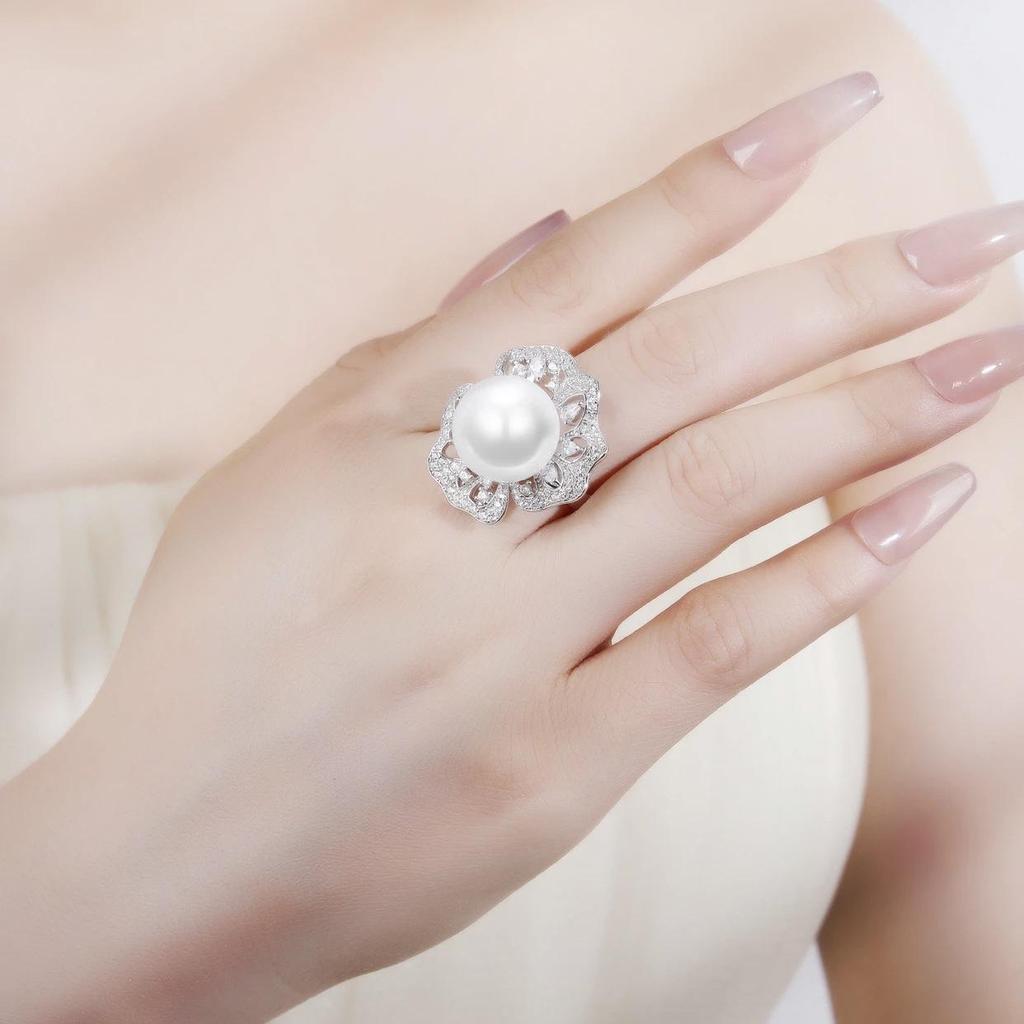 Xiancan Jewelry 2024 Elegant Women's Pearl Ring S925 Silver 14mm Shell