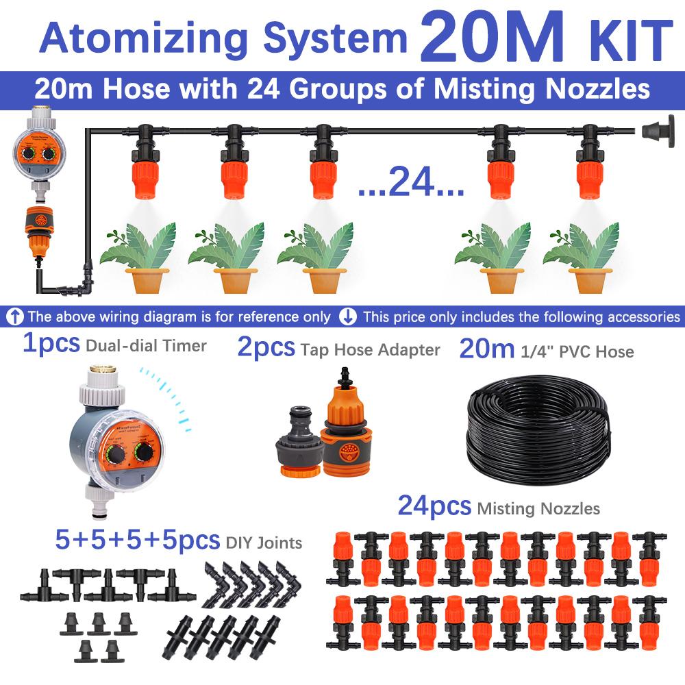 30-5M 60W Self-priming Pump with Timer Misting Cooling System Adjustable 0-25L/H Atomization Sprayer Garden Irrigation Watering