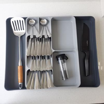 Portaposate Cassetto Cucina Ordinamento Posate Scatola Disposizione su Entrambi i Lati Estraibile Vassoio Regolabile Grande o Piccolo Rastrelliera di Stoccaggio