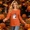 Women's Fashion Casual Halloween Print Three-Quarter Sleeve Neck Top for Fall Festive Wear